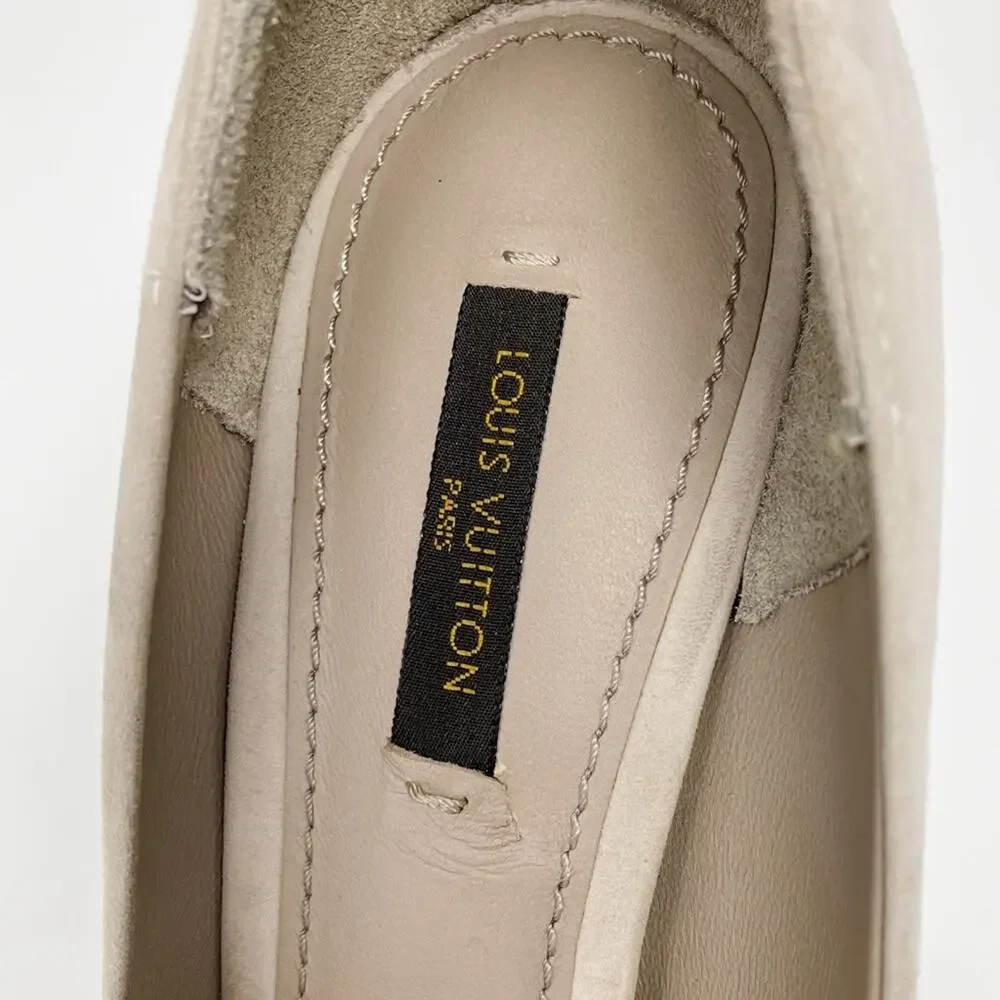 Louis Vuitton Eyeline neutral suede peep toe platform pumps size 37 US 6.5